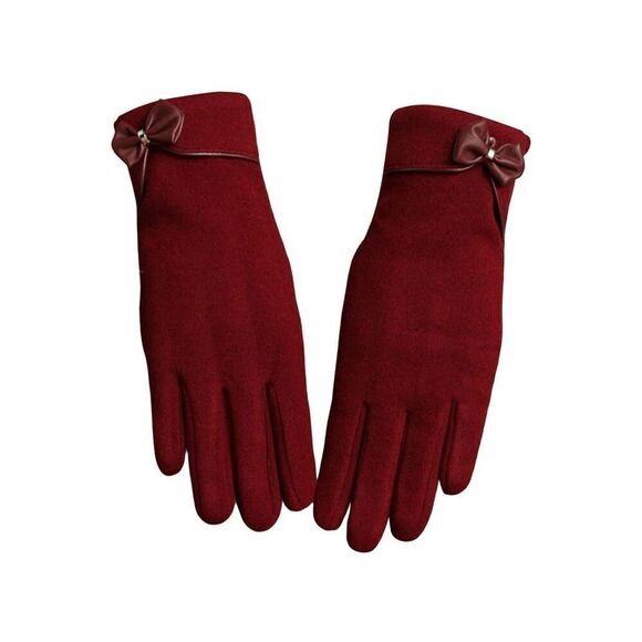 Burgundy Bow Gloves - Picture 2 of 6